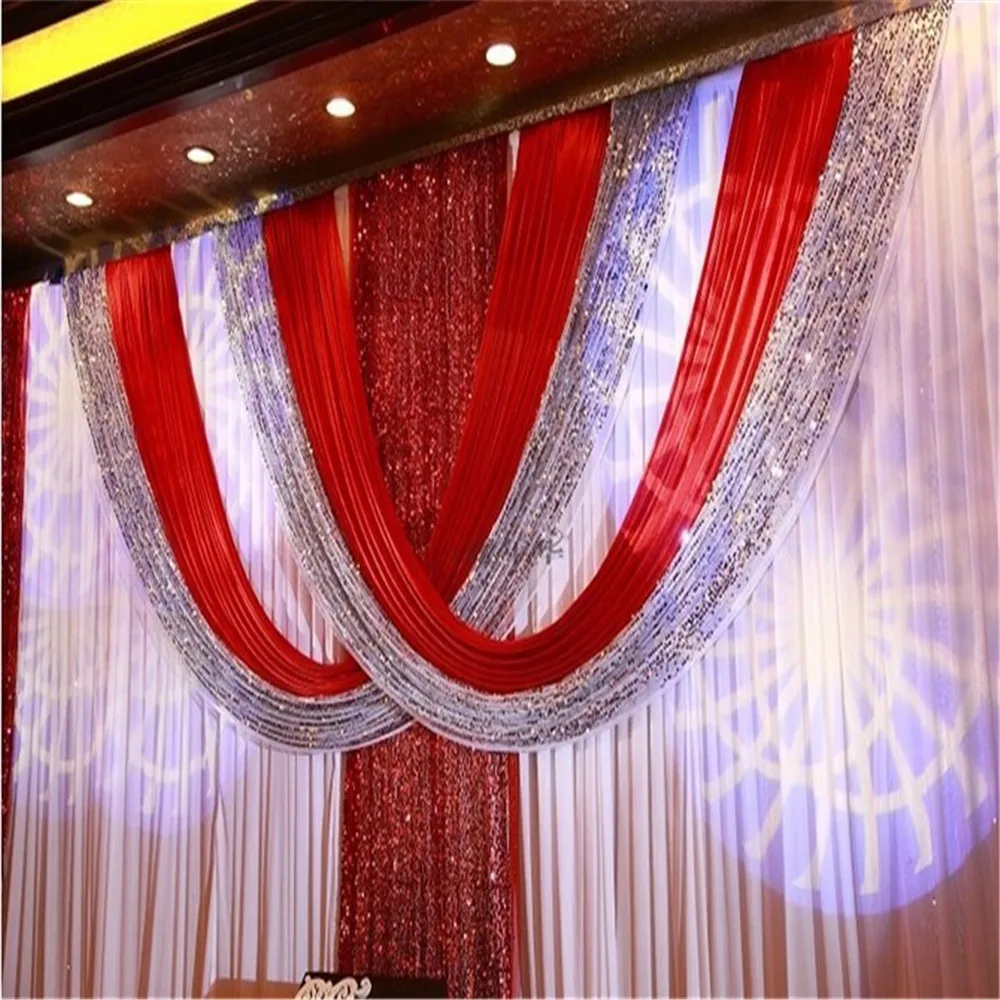 2021 Luxury 3X6 Meter White And Red Ice Silk Sequin Wedding Background Curtain Decoration Birthday | Дом и сад