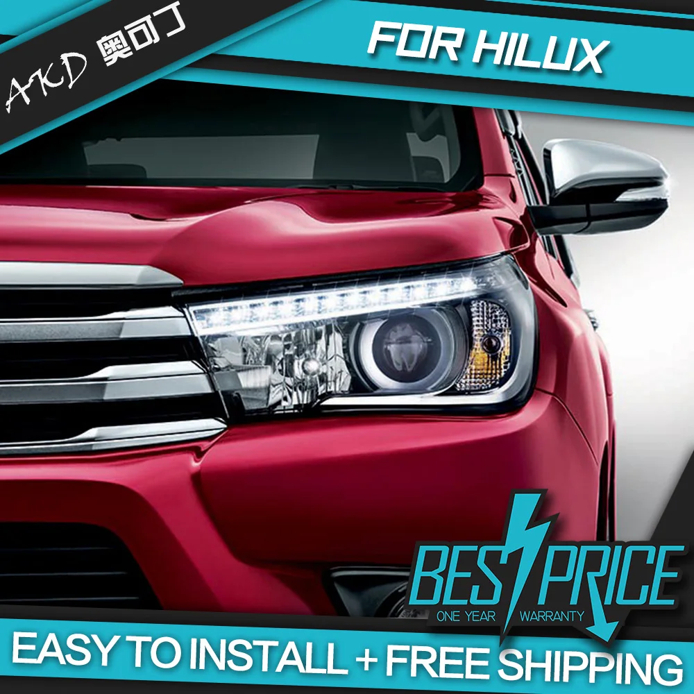 

АКД автомобилей Стайлинг фар для Рево Тойота Hilux фары светодиодный ходовые огни биксенон интенсивность пучка Противотуманные фары с ангель...