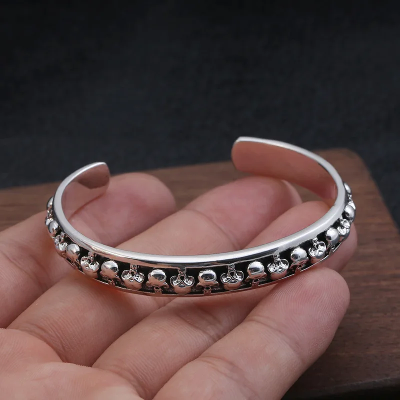 Мужской и женский браслет в стиле хип хоп из тайского серебра с черепом