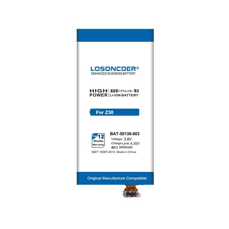 LOSONCOER 3400 мА/ч с рукавом "летучая мышь" 50136-003 Батарея для BlackBerry Z30 мобильный