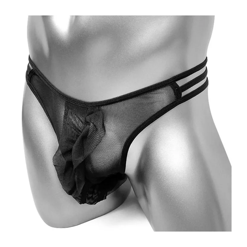 Трусы танга мужские из сетчатой ткани нижнее белье бикини с оборками спереди и