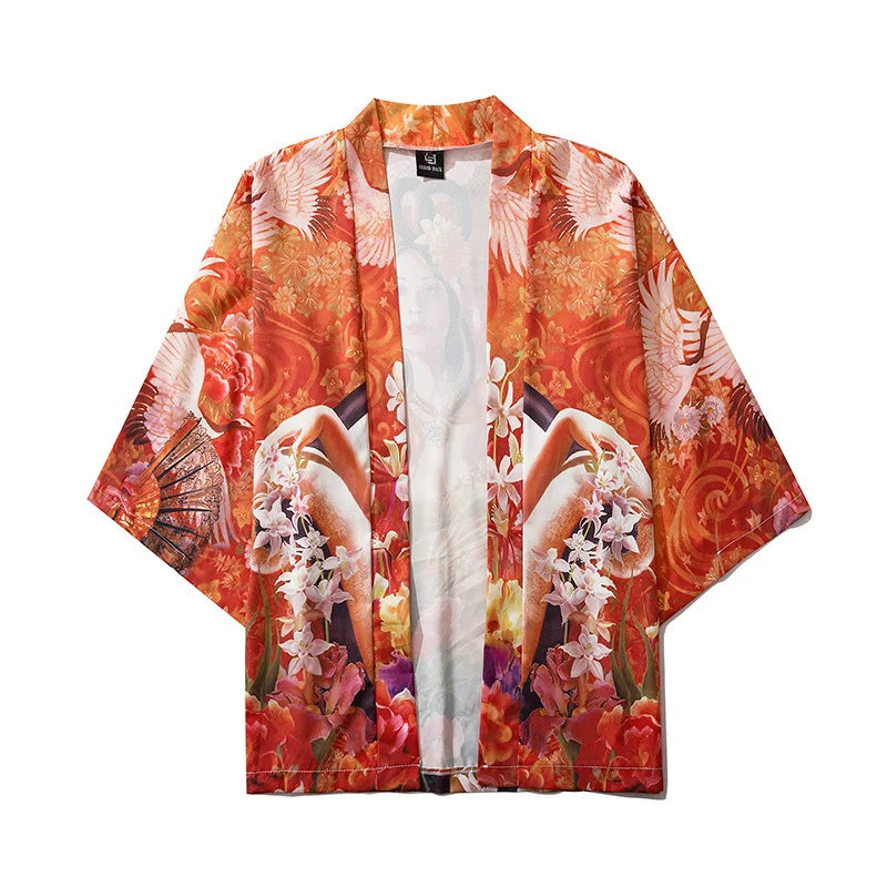 Fashion Streetwear Beauty Print Kimono Cardigan Robe China Haori Obi Traditional Japanese Clothes for Women Men | Тематическая