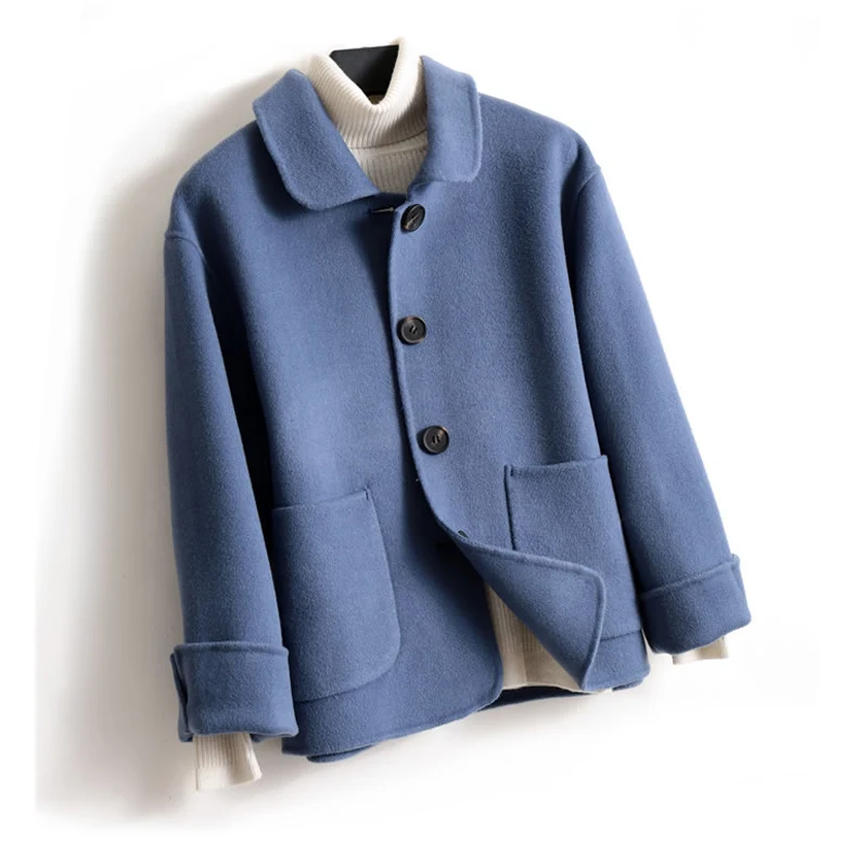 Женское короткое кашемировое пальто Повседневная однобортная верхняя одежда из
