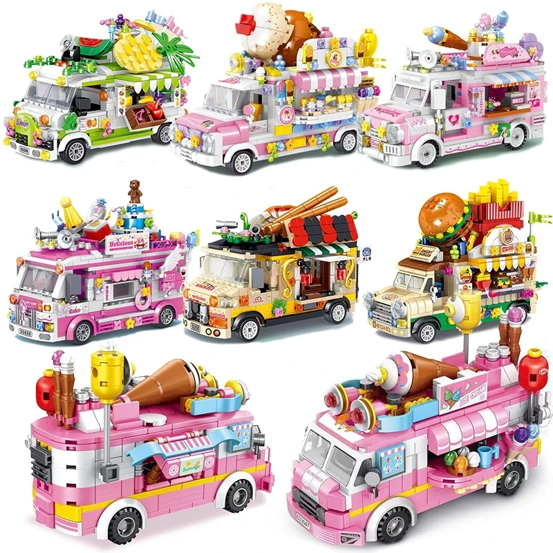 

Ice Cream Sets Model Building Blocks Kits Bricks Kids Racing Super City Vocation Vehicle Hot Dog Camping Car Fast Food Girls