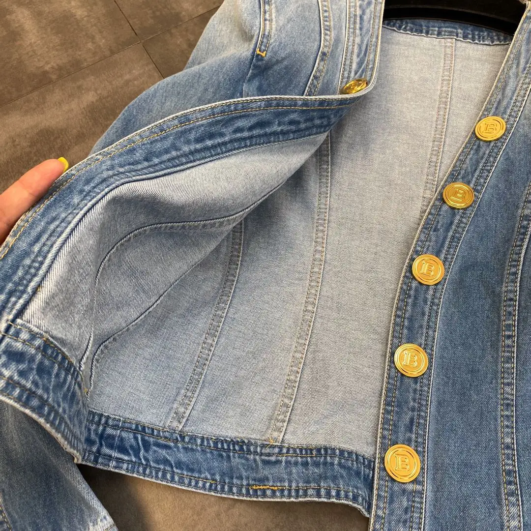 

HIGH STREET Newest 2021 Designer Jacket Women's Double-Breasted Cardigan Denim Jacket