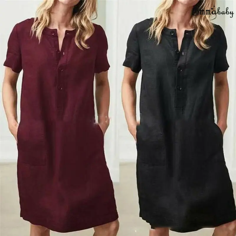 Женское богемное платье на пуговицах из хлопка и льна | Женская одежда