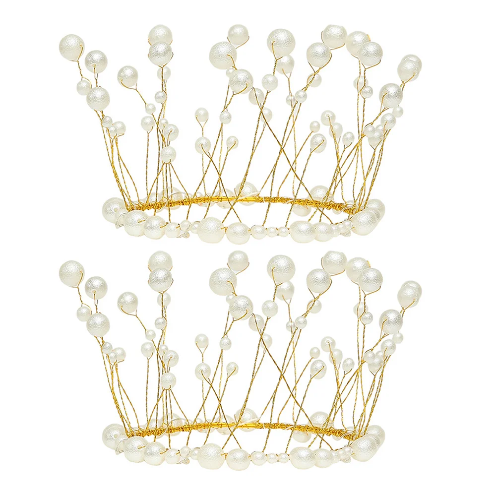 

2pcs Kids Cake Crown Charming Crown Cake Topper Pearl Birthday Cake Decoration