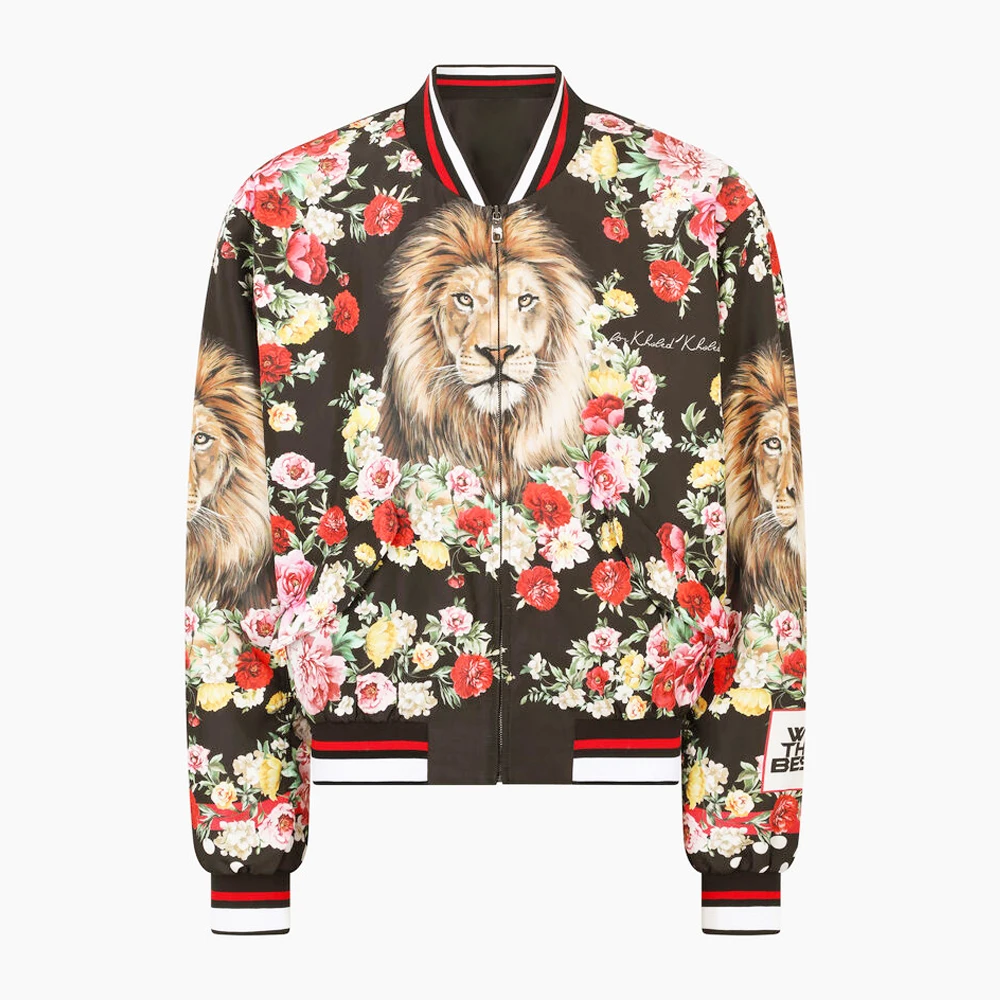 

Nylon jacket with lion mix print Men's Black Color Fashion Straight Fit Baseball Collar Jacket| 21201215819
