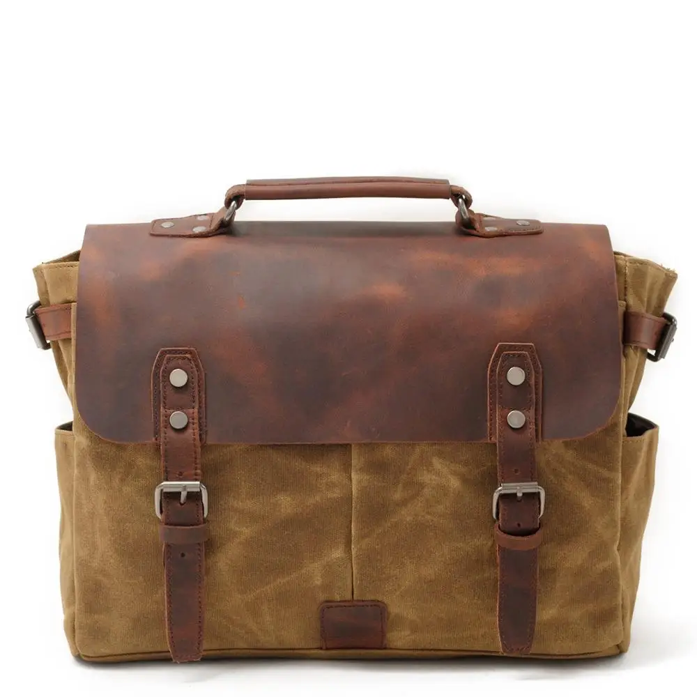 

5.6 Inch Messenger Bag for Mens Vintage Canvas Leather Laptop Messenger Bags Men Business Briefcase Vintage Large Shoulder Bag
