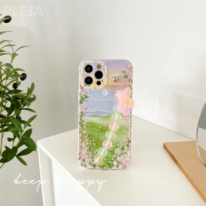 

Dream Garden Flower Bracelet Phone Case For iPhone 12 11 Pro Max SE 2020 X XR XS Max 7 8 Plus Cute Floral Hand Chain Back Cover