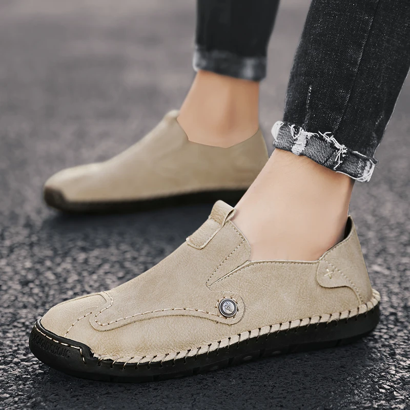 

Мужские туфли ручной работы из натуральной кожи, удобные лоферы, без застежки, повседневная обувь в британском стиле, весна-осень