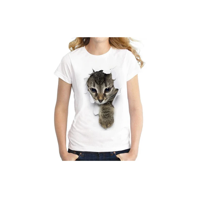 

Wear ragged clothes 3D cute scratched paper cat print t-shirt short sleeve loose ladiesWomen's tube topcorset top