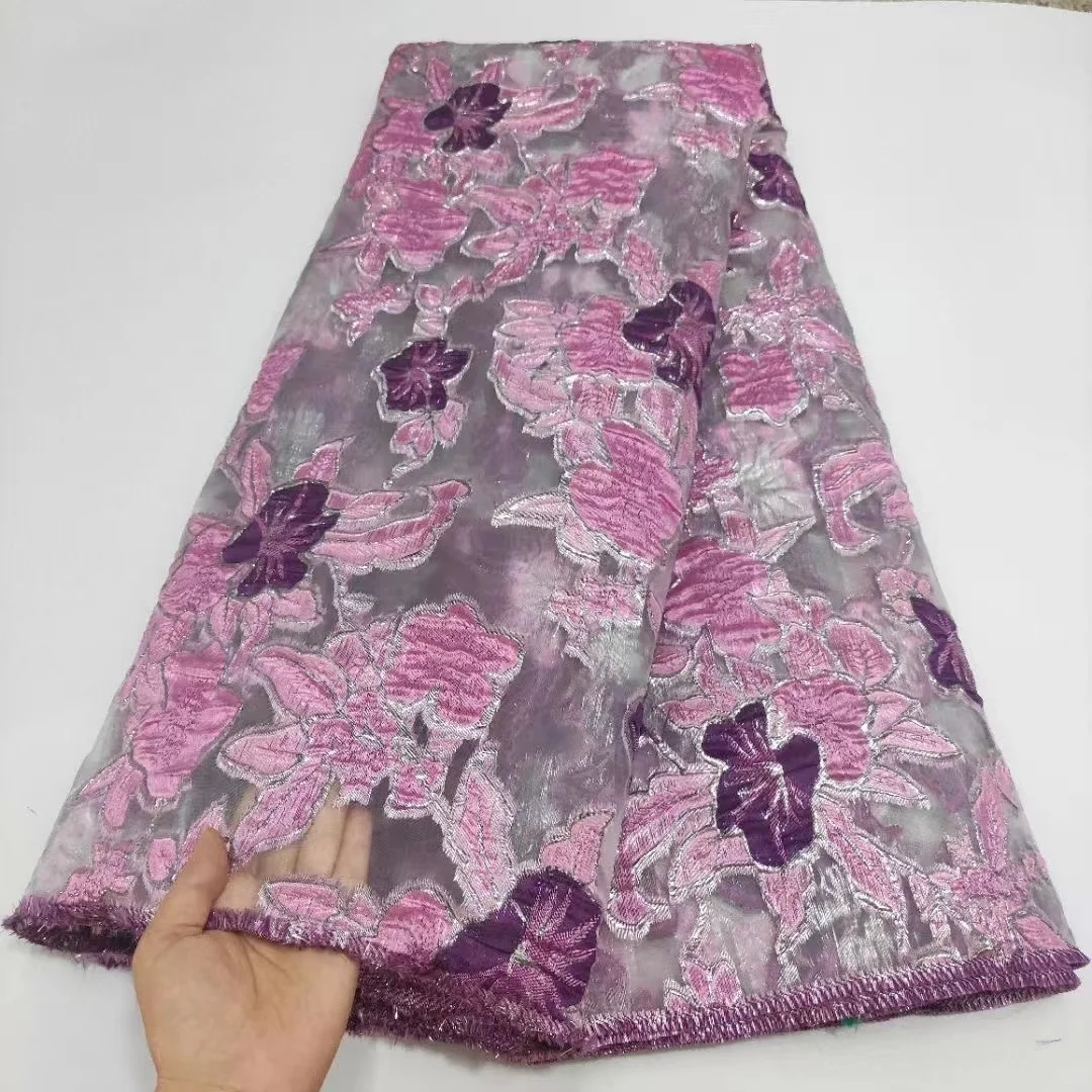 

Purple Brocade Lace Fabric with new material African Jacquard Lace Fabric High Quality Nigerian French Tulle Lace Fabric