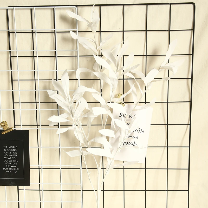 1 шт., искусственные оливковые листья, зеленые ветви растений, гирлянды, вечерние, для дома, ваза, Декор, Оливковый лист, ива, искусственные цветы - Цвет: White