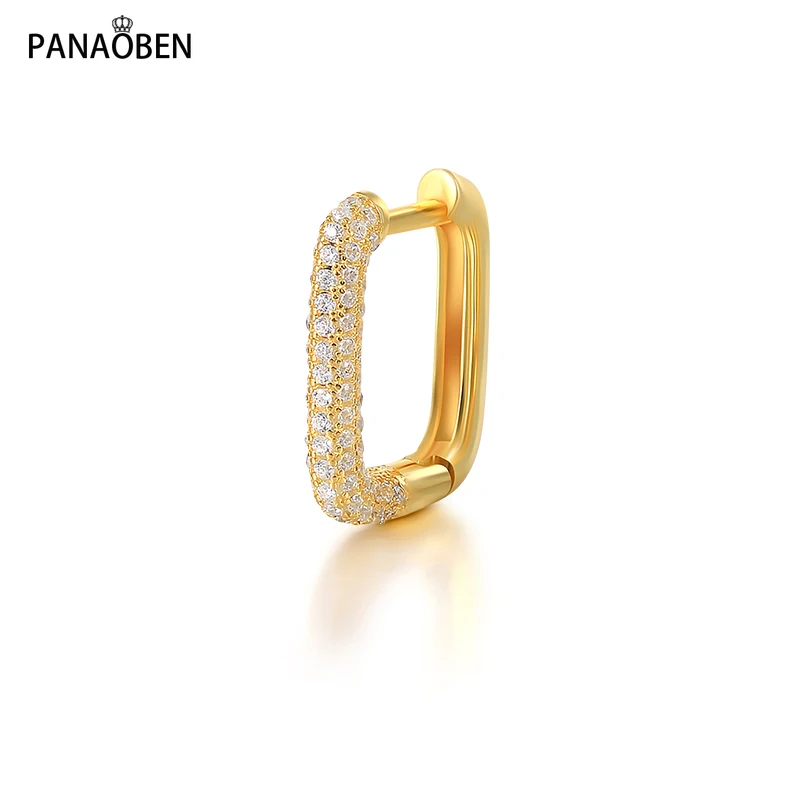 

PANAOBEN 925 Sterling Silver Jewelry Half Crystals Rectangle Hoop Earrings for Women Colorful Ear Buckles Cartilage Earrings