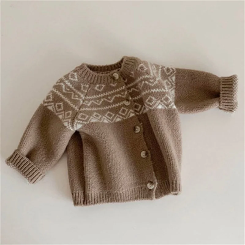 

2021ins baby children's clothing sweater cardigan spring and autumn pattern round neck casual fashion sweater