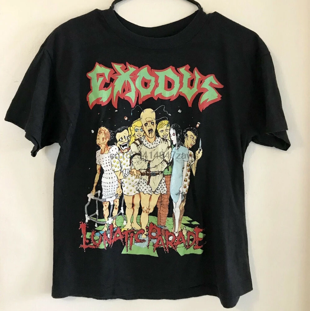1990 Exodus Lunatic парад винтажный хлопок черный Мужская фотофутболка T1138(1) | одежда