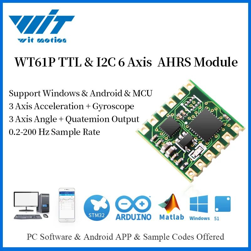 Acelerômetro + Giroscópio + Ângulo Witmotion Saída 6 Axis Ahrs Sensor Mpu9250 no pc – Android Mcu Wt61p Ttl & I2c