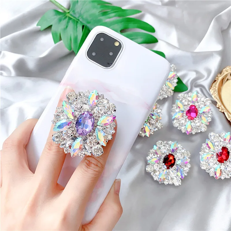 

Ins Korea Crystal Gem Luxury Telescopic Stand Phone Folding Stand Universal Rhinestone Phone Grip For Iphone Phone Accessories