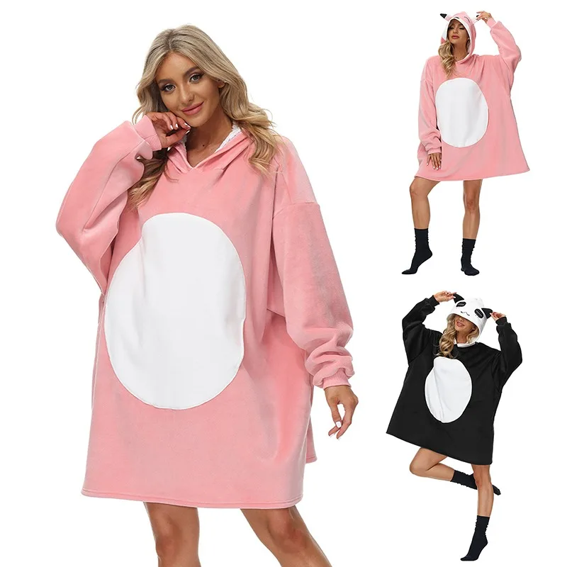 

Cartoon Oversized Hoodie Sweatshirt Women Printed Wearable Blanket Hoodie Fleece Warm Kids Sleepwear Hoody Sweatshirt Blanket