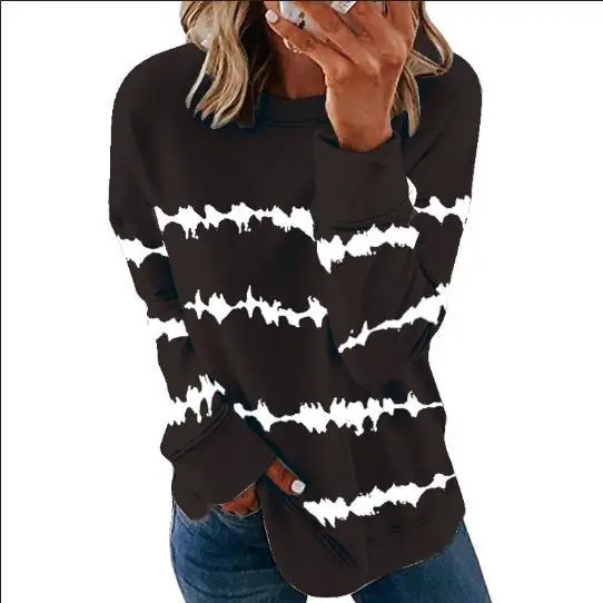 

Autumn and winter new women's printed striped long sleeve T-shirt