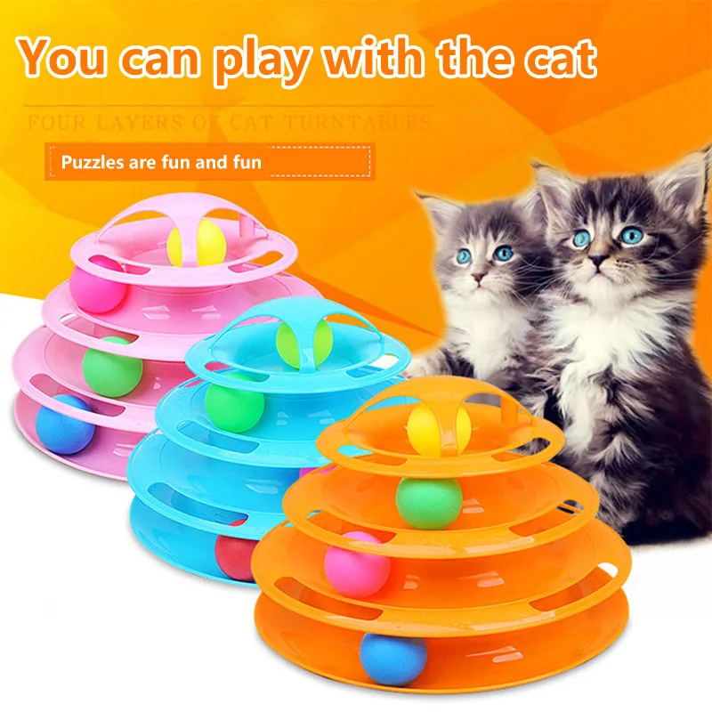 Funny Interactive Cat Toys 4-layer Turntable Toy Catching Ball Game 4-Level Tower Tracks | Дом и сад