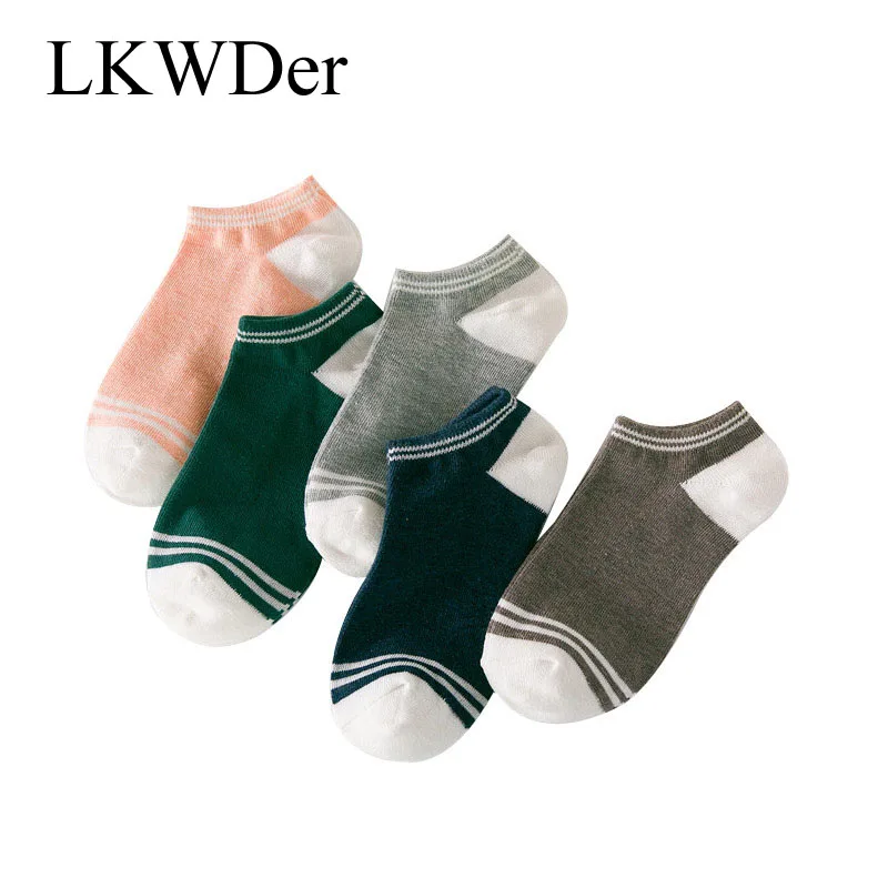 

LKWDer 5 Pairs Women Casual Cotton Short Socks Ladies Fashion Stripe College Breathable Comfort Trendy Japanese Korea Sock Meias