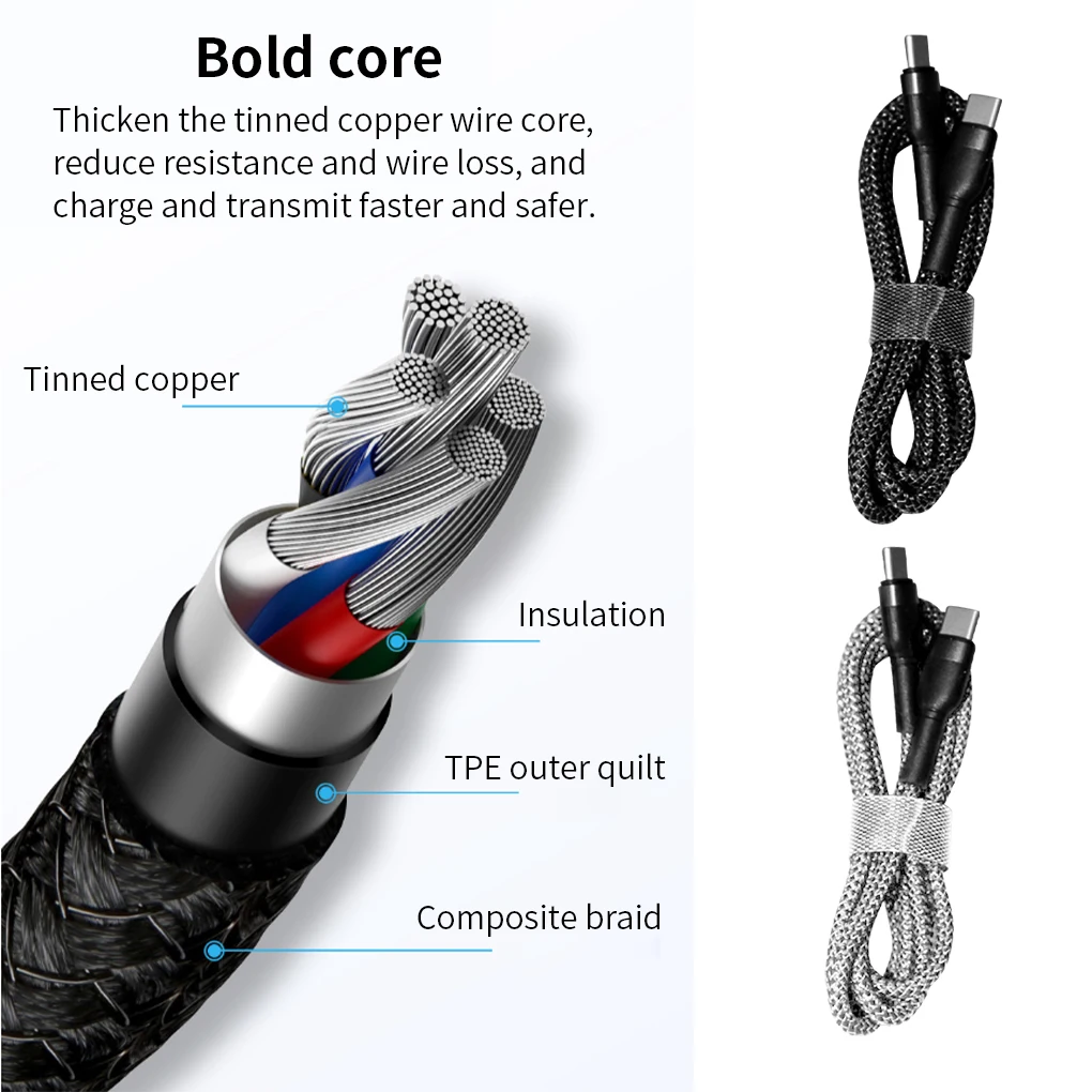 

Type-c Cable Phone Laptop 100W Charging Cord Braided Out Layer Type-c Data Cable 1m