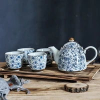 set of floral teaware underglazed blue ceramic tea kettle kungfu tea kettle tea cup with infuser best gift 4 teacups 1 pot