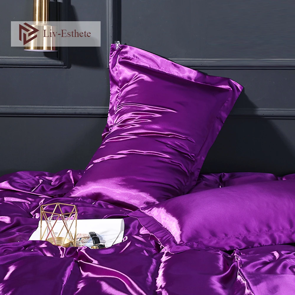

Liv-Esthete Sexy Women 100% Satin Silk Purple Pillowcase Silky Healthy Standard Queen King Pillow Cover For Beauty Sleepping
