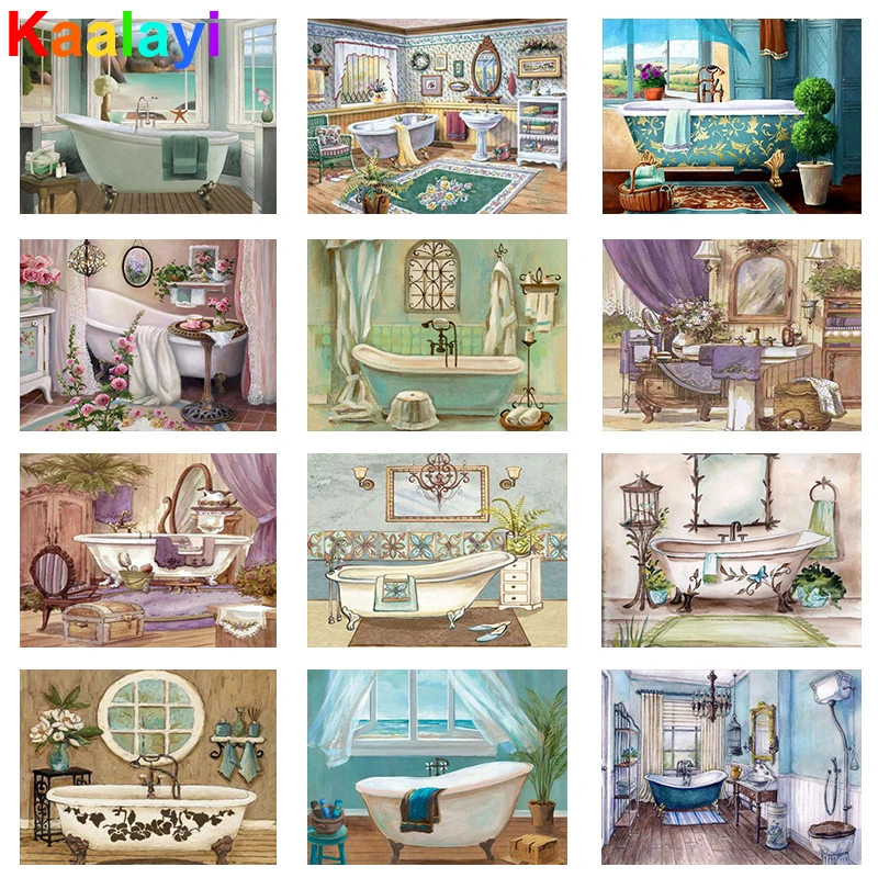 

Diy 5D Diamond Painting Landscape Bathroom Full Diamond Embroidery Bathroom Picture Cross Stitch Kits Home Decoration Gift Zs560