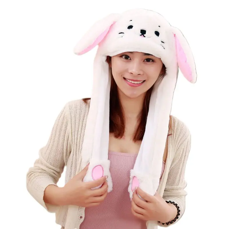 Милая плюшевая шапка в виде мультяшных животных, Kawaii, подушка безопасности, подвижные прыгающие уши, шапка-ушанка с лапами для взрослых и детей - Цвет: 4