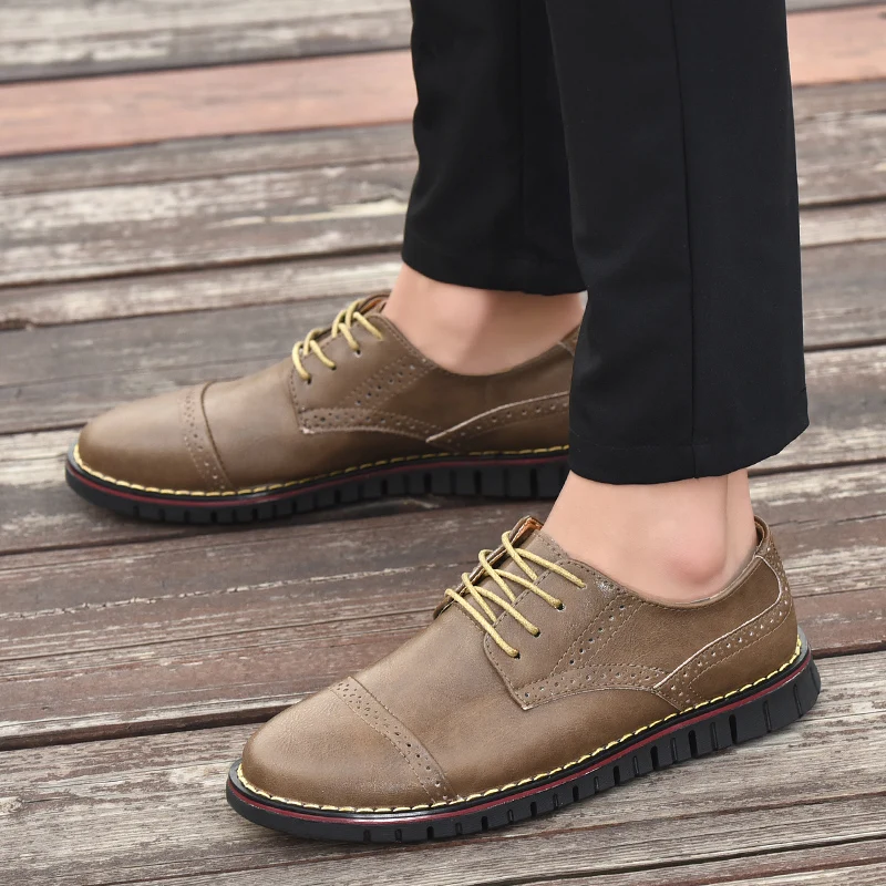 Мужские туфли-оксфорды на шнуровке повседневные туфли из натуральной кожи с