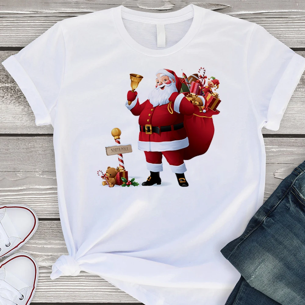 

2020 Christmas Clothes Women T-shirt Cartoon Santa Claus Print Streetwear Fashion T Shirt Cozy Soft Festive Clothing Tshirt
