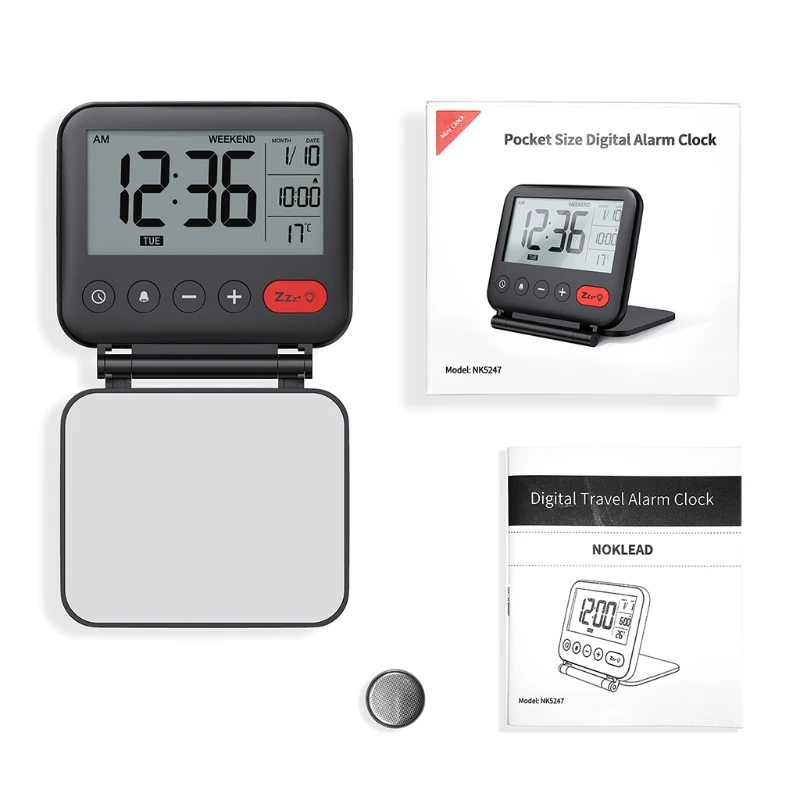 

Digital Travel Alarm Clock Mini Portable LCD Display Clock with Backlight Calendar Temp Snooze 12/24H Makeup Drop Shipping