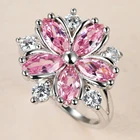 Роскошное женское Розовый кристаллический камень кольцо серебряного цвета Тонкое обручальное кольцо для женщин изящное Невеста Цветок Циркон Обручальное кольцо