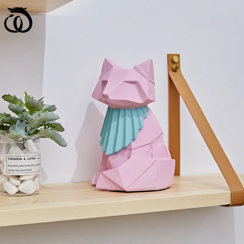 

WU CHEN LONG Nordic Abstract Origami Fox Art Sculpture Creative Luxurious Animal Figurines Resin Crafts Home Decorations R5856