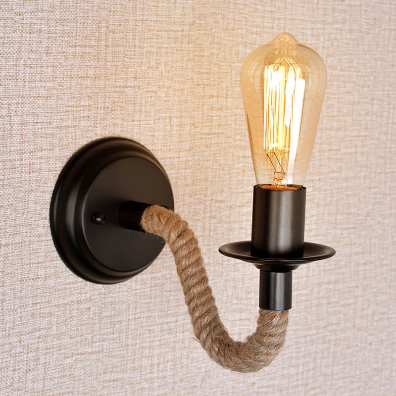 Винтажный настенный светильник из пеньковой веревки Ретро американский в стиле