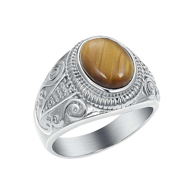 Мужское винтажное овальное кольцо с тигровым глазом красные/черные кристаллы из