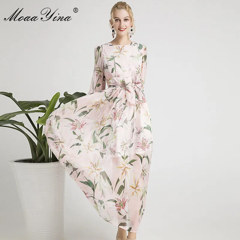 MoaaYina модное дизайнерское подиумное платье Весна Осень женское с длинным рукавом