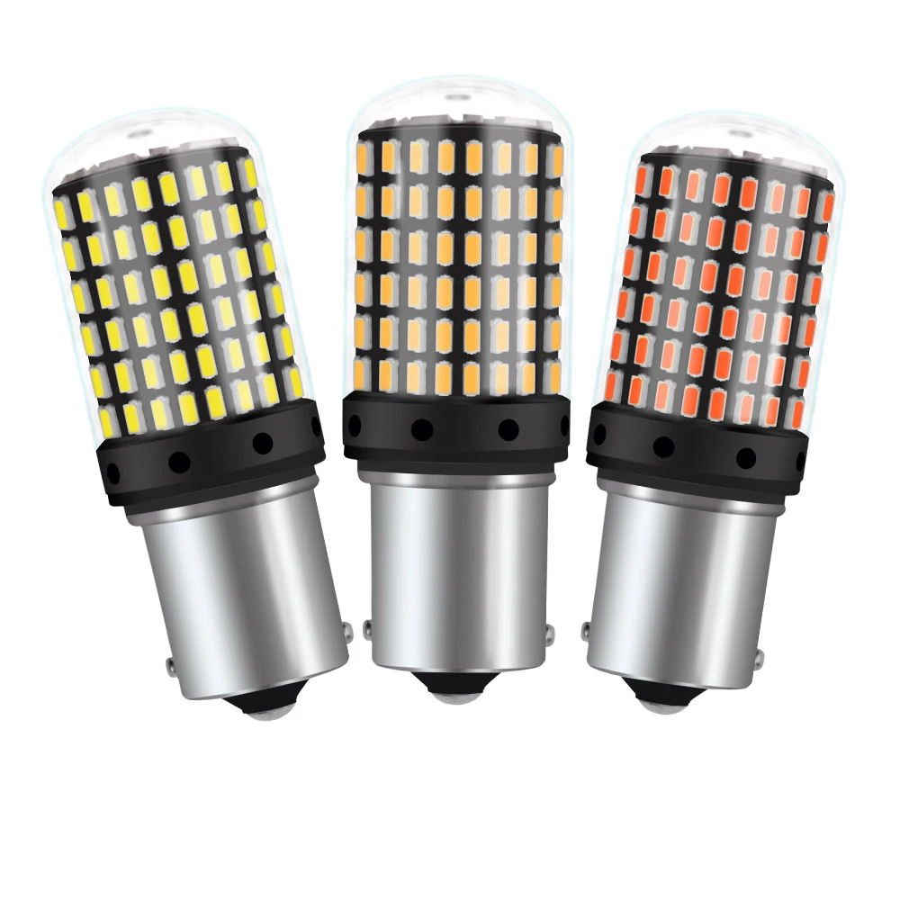

2X 1156 BA15S p21w BAU15S py21w T20 7440 W21W 1157 BAY15D led Bulbs 144smd car Turn Signal Lights reverse Brake lamp yellow