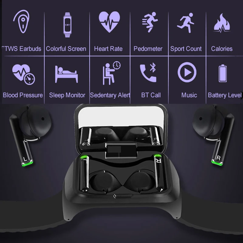 Умные часы с наушниками BT5.0 новые умные поддержкой Bluetooth звонки пульсометр фитнес