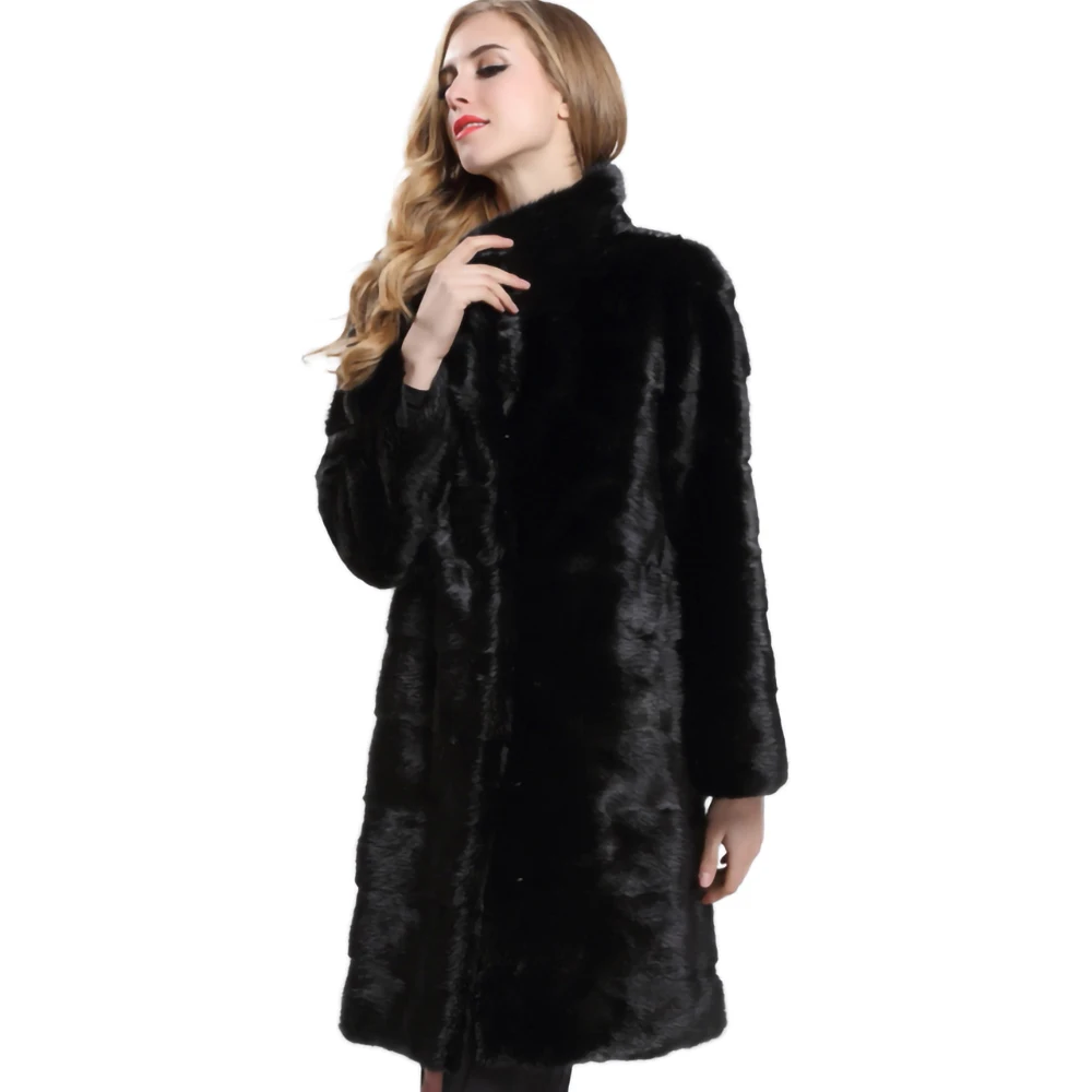 Шуба из натурального меха норки облегающая женская шуба цельной кожи длиной 90 см