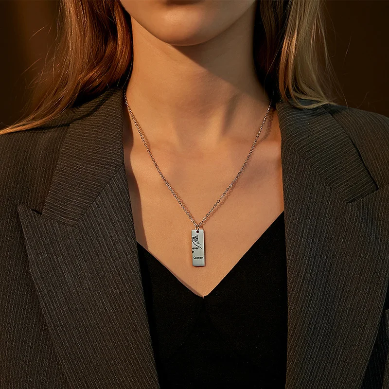 Ожерелье с прямоугольной подвеской из нержавеющей стали для влюбленных 2