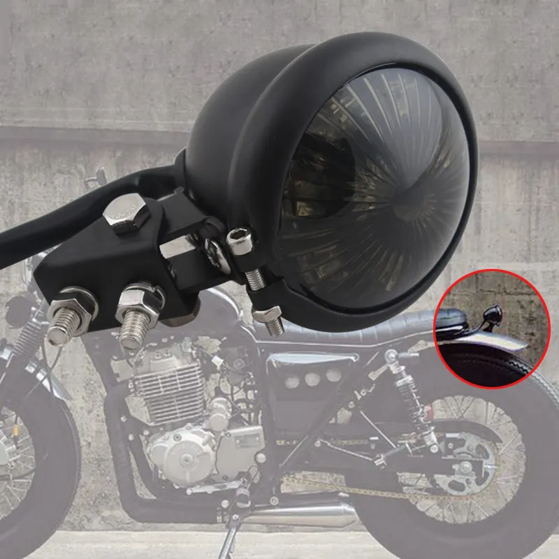 Motorcycle Black LED Brake Running Taillight Vintage Bates Smoked Lens For ATV Bobber Cafe Racer CB GS XS Scrambler Parts