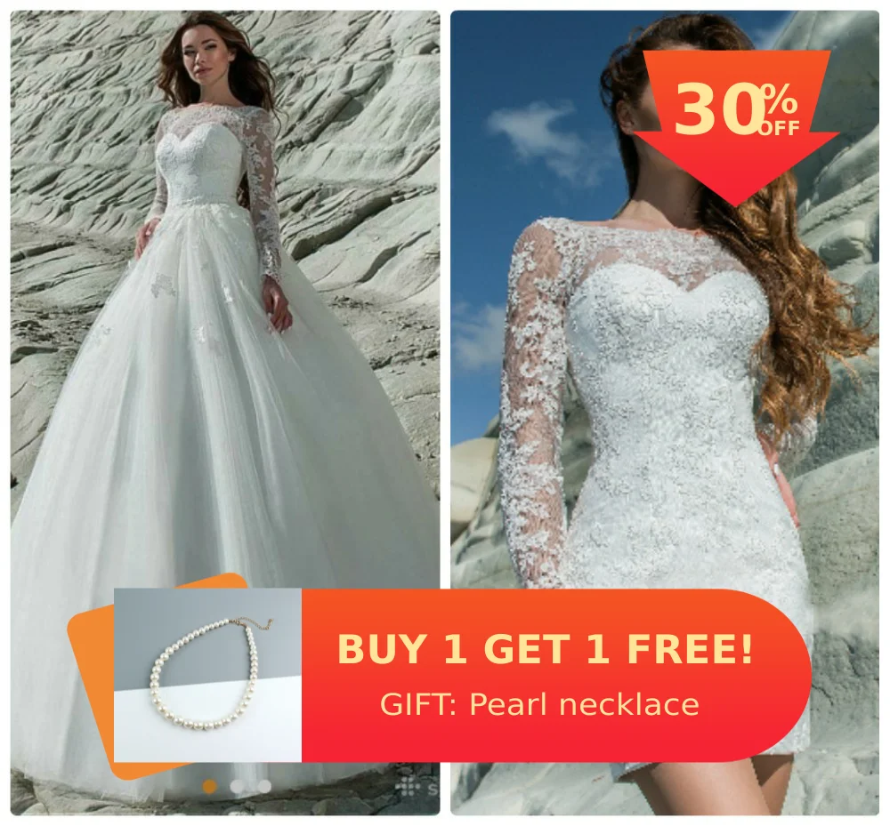 Новинка, свадебное платье принцессы со съемным шлейфом, длинные рукава, Vestido De Noiva, кружевные аппликации, свадебные платья, 2 в 1, бальное платье
