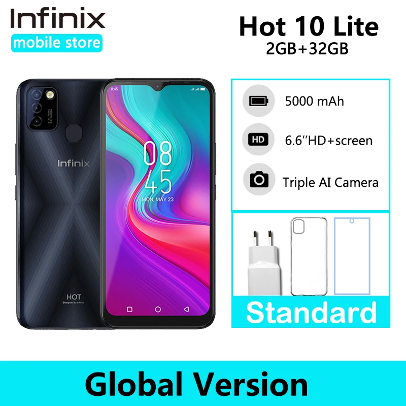 Infinix Hot 10 Lite глобальная версия 2 ГБ 32 смартфон 6 дюймов HD 1600*720P аккумулятор 5000 мАч