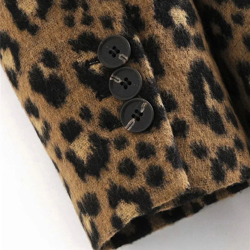 COZARII женское свободное шерстяное пальто с леопардовым принтом винтажное длинным