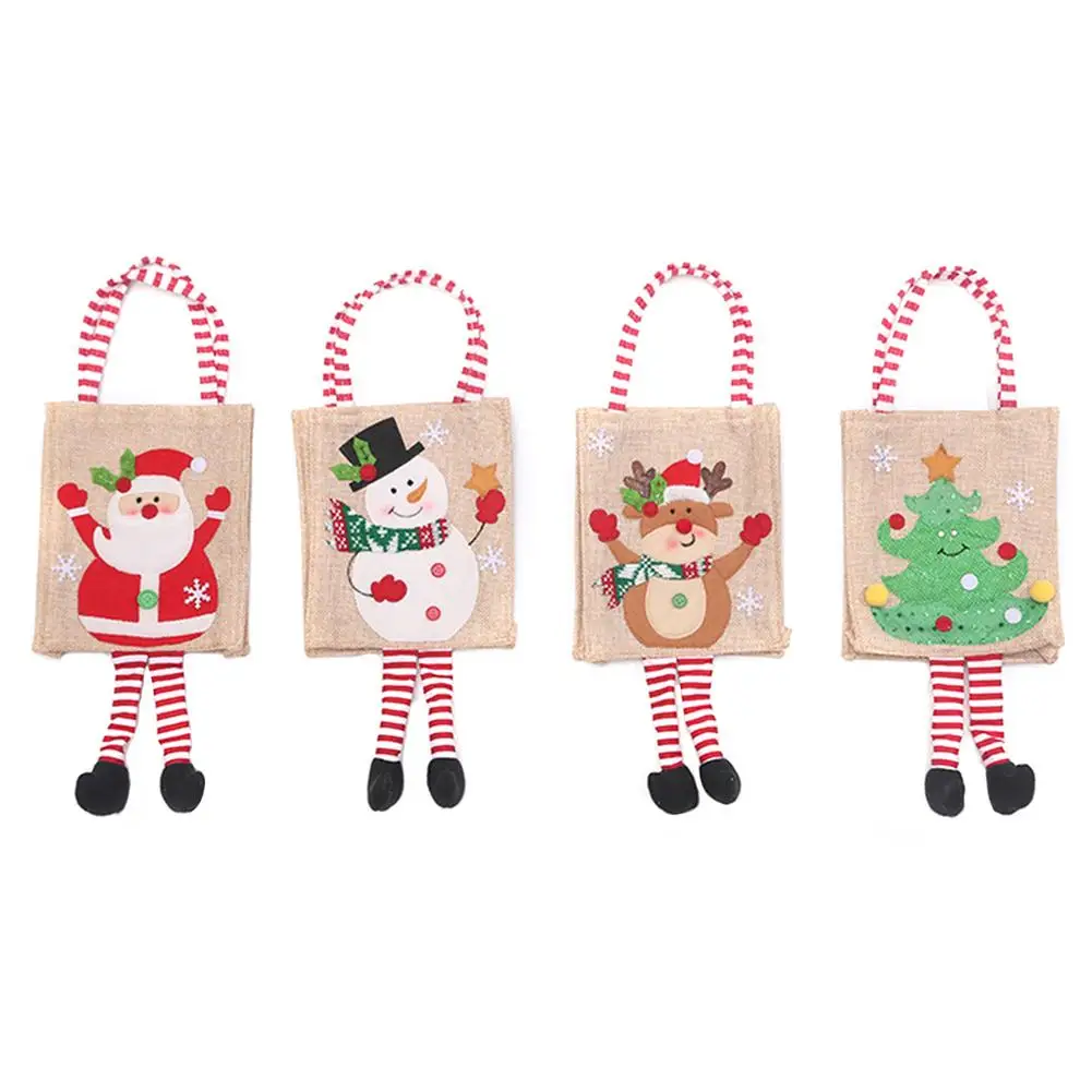 

Подарочный пакет, милые льняные сумки для конфет с вышивкой для домашнего декора, подарки, украшения для рождественской елки, подвесные украшения в виде Санта-Клауса, подарочный пакет
