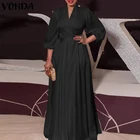 Летнее платье VONDA 2021, соблазнительные однотонные платья VONDA с V-образным вырезом и длинным рукавом, богемные платья, свободный пляжный Сарафан